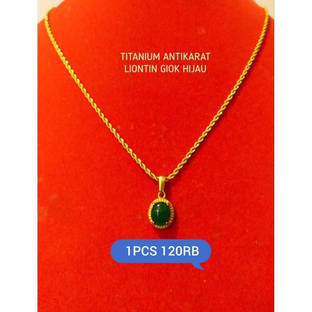 KALUNG TITANIUM ANTI KARAT LIONTIN GIOK