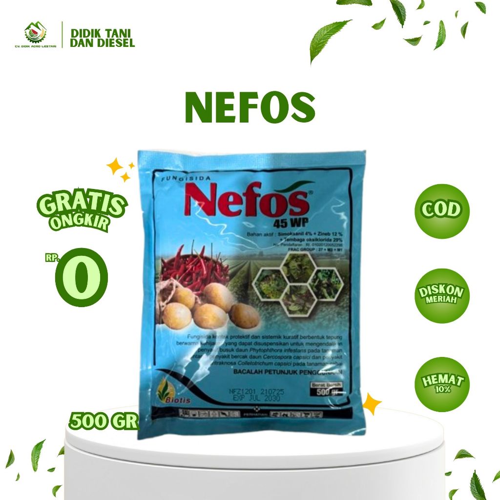 Fungisida NEFOS 45 WP - Kombinasi Tembaga Oksiklorida + Simoksanil - Ampuh Busuk Daun, Cekik Leher, 