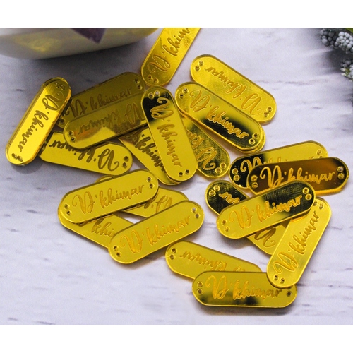 LABEL AKRILIK - (50 PCS) Label Akrilik Custom | Label Hijab Pakaian Bahan Acrylic Gold Rosegold Silv