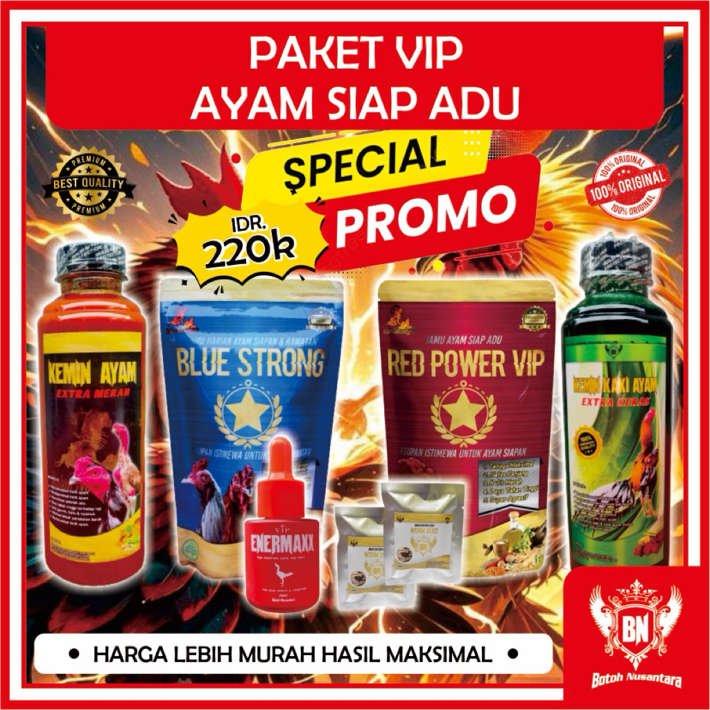PAKET VIP AYAM SIAP ADU Lengkap doping jamu Untuk memaksimalkan Rawatan ayam Siap Adu merah merona A