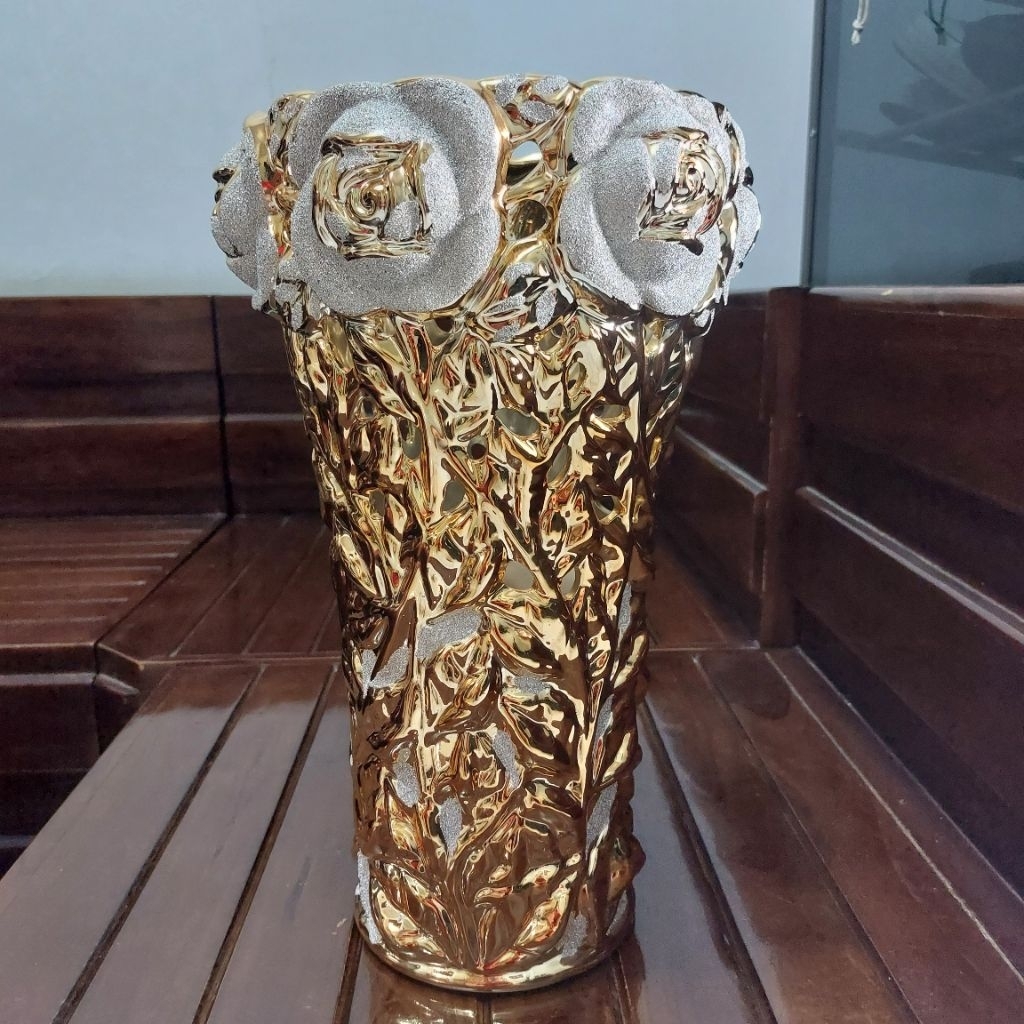 vas bunga mewah gold  tinggi 40 cm keramik import