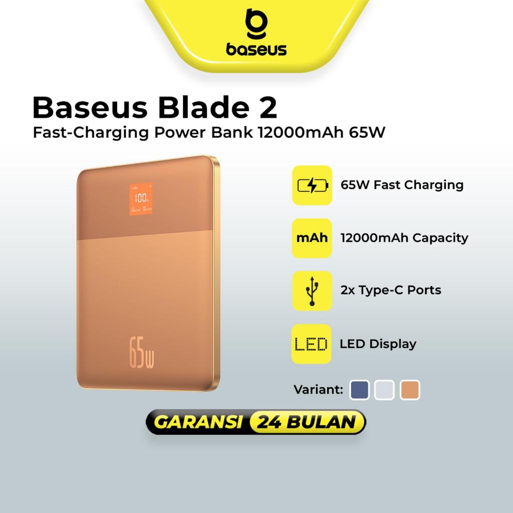 Baseus Blade2 Blade 2 65W Fast-Charging Power Bank 12000mAh With Cable Type C To C 100W