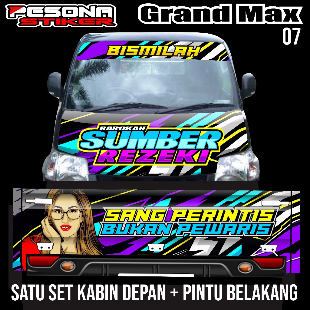 Satu set stiker decal kabin depan +kaca depan+pintu belakang mobil grandmax  bebas request kode ps 0