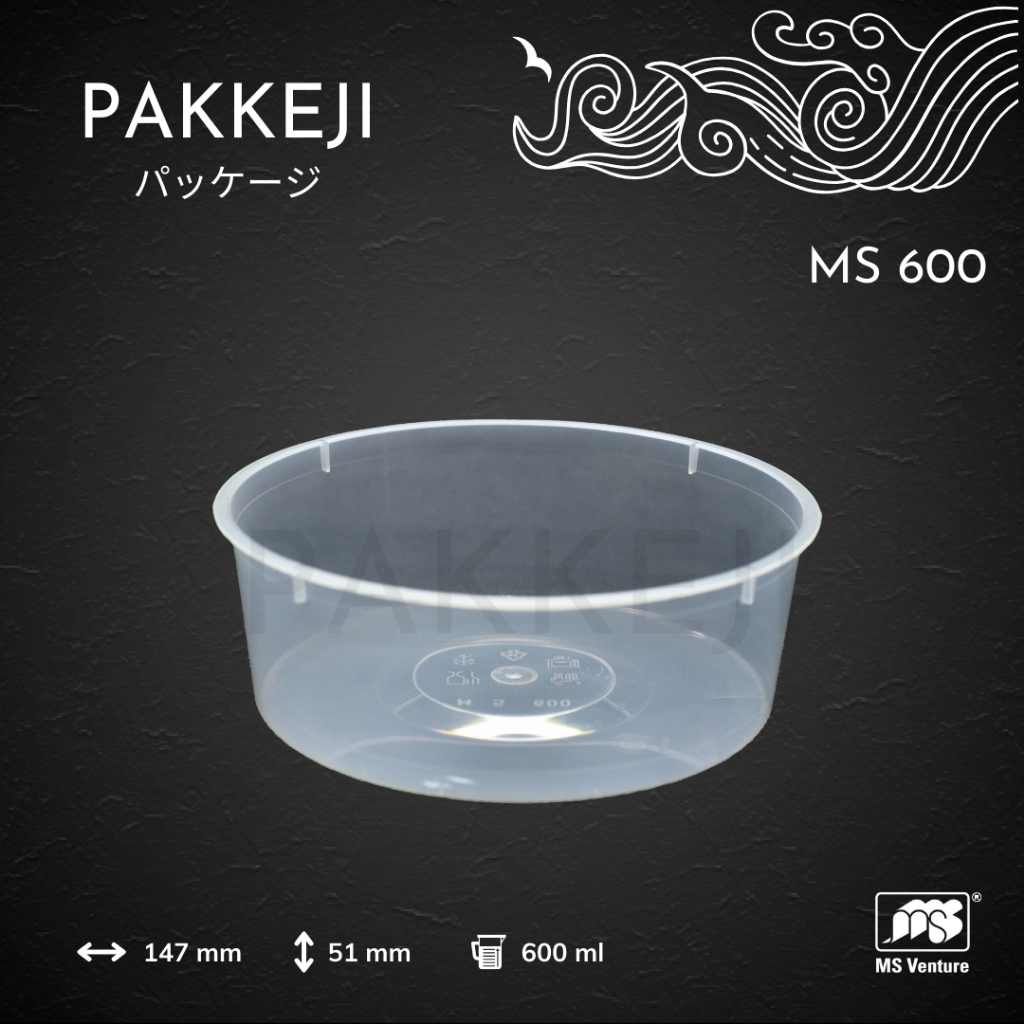 PAKKEJI Thinwall Bulat 600ml / Mangkok Plastik Salad & Dessert Food Grade — MS Venture — MS 600
