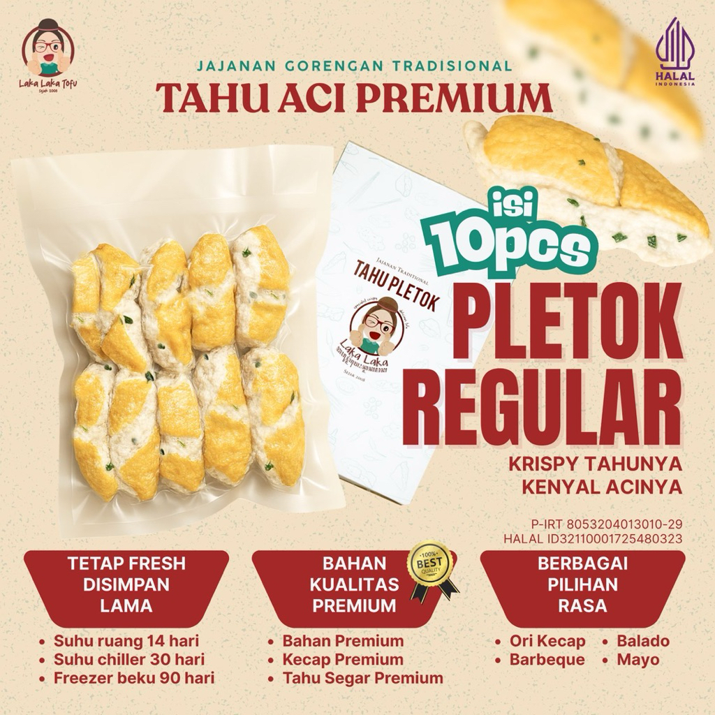Tahu Aci Pletok REGULAR Laka-Laka Tofu Cemilan Gorengan Vacuum Khas Tegal Asli Frozen