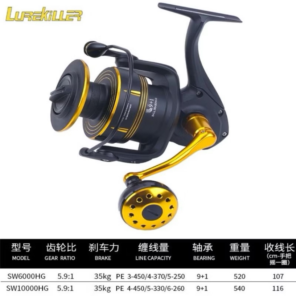 Reel Twin Power Lurekiller Laut 35KG Hitam Doff List Kunig Gold
