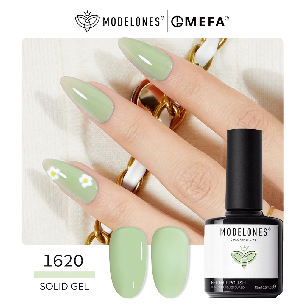 Modelones Summer Gel Nail Polish, 15ML Milky Green Soak Off U V Light Cure Nail Polish Green Shades 
