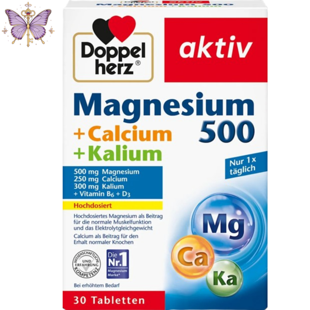 Doppelherz Magnesium 500 + Kalsium + Kalium | Doppelherz Vitamin Metabolisme Energi Dengan D3 & B6