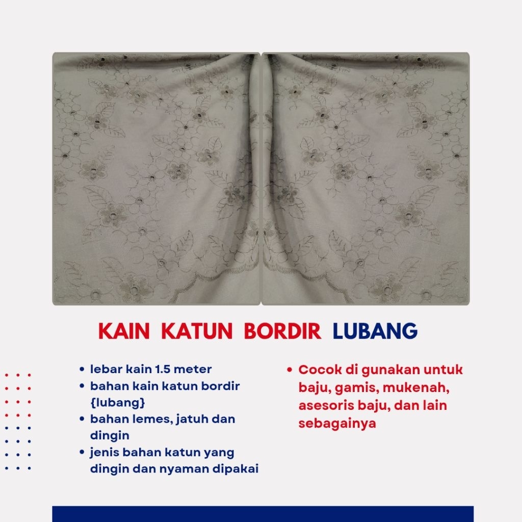 KAIN KATUN BORDIR LUBANG [ HARGA PER 0,50 METER ]