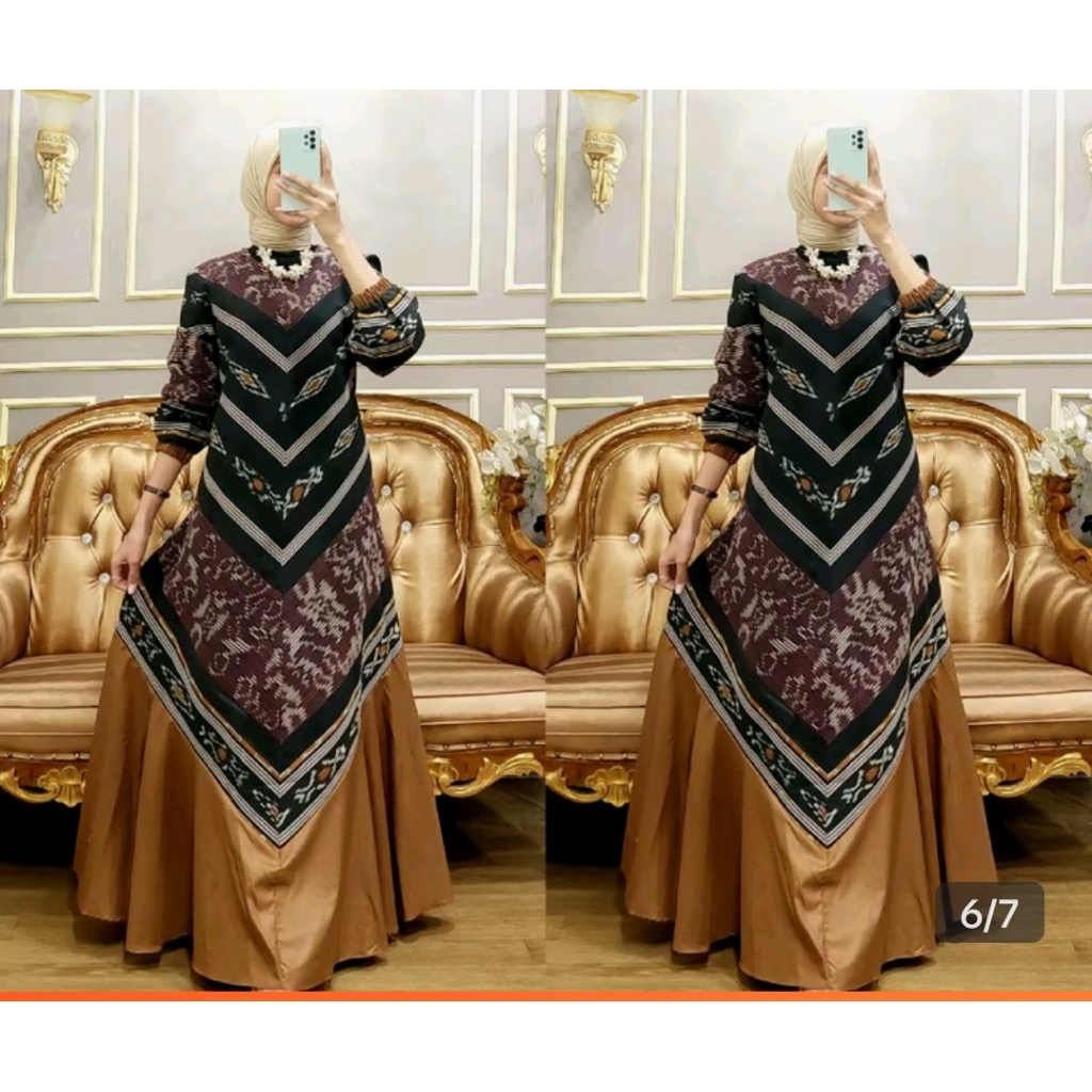 GAMIS TENUN IKAT MOTIF KOM. POLOS