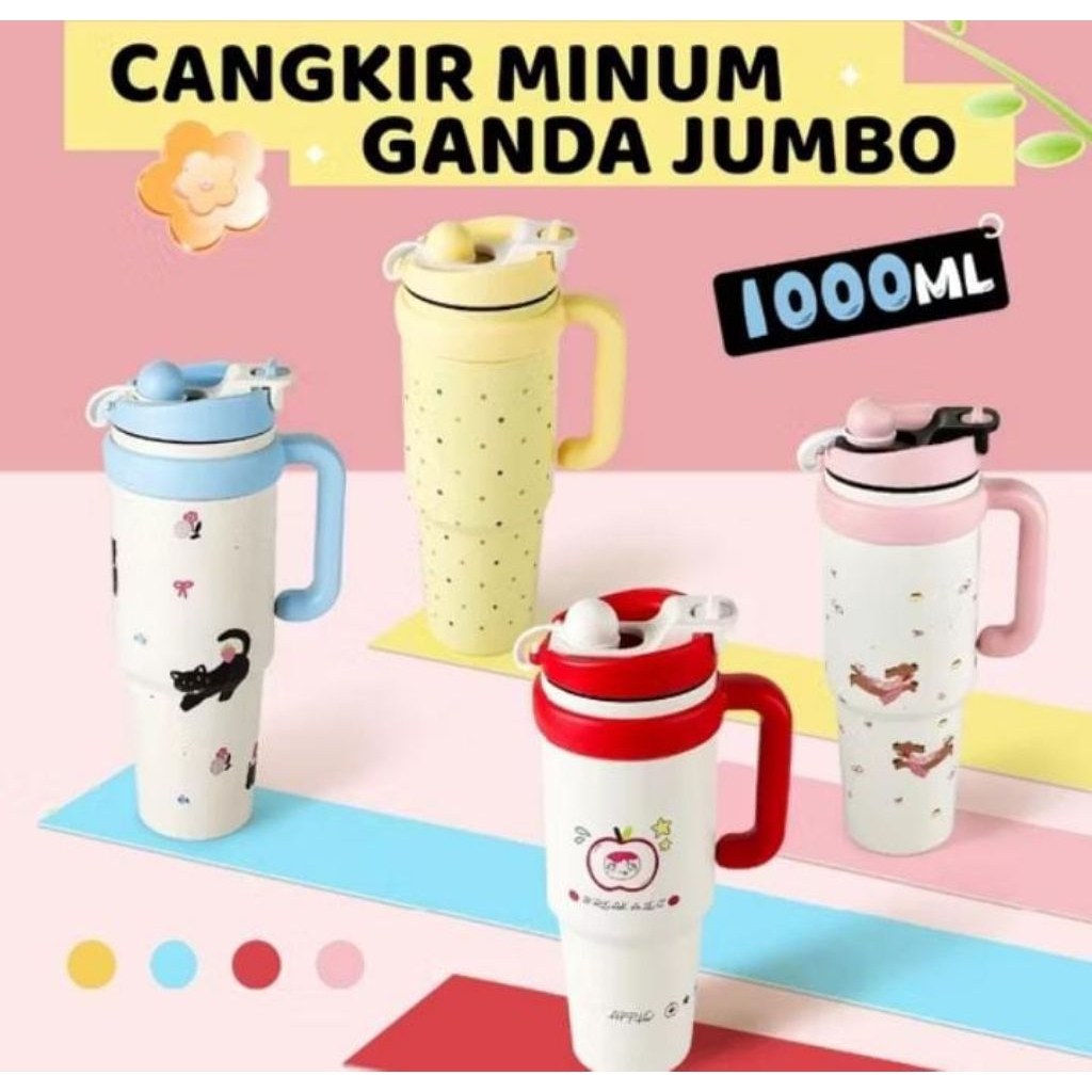 tumbler stainless botol minum aesthetic Gelas Es Berkapasitas Besar 1000ml dari Baja Tahan Karat 316