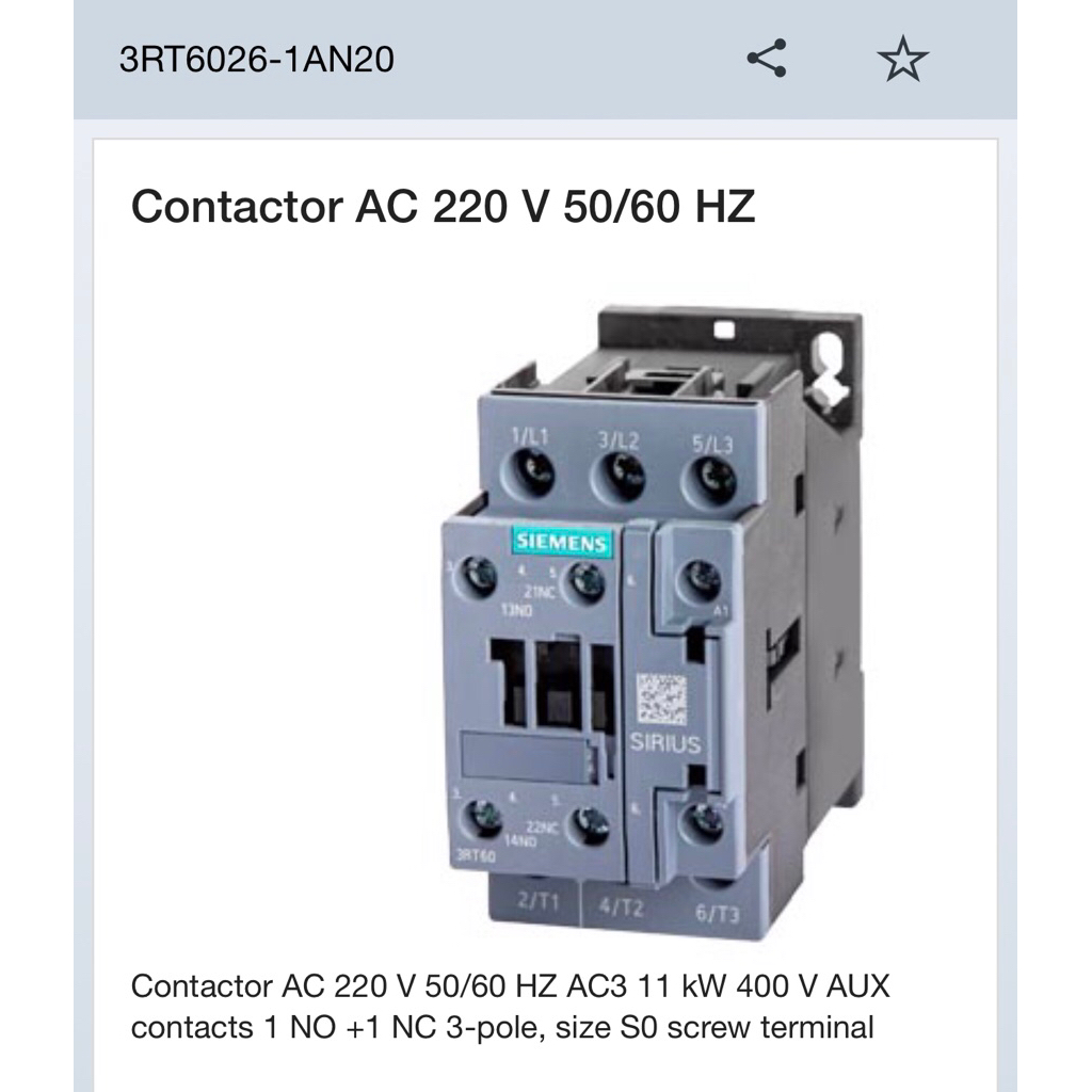 Siemens Contactor 3RT6026-1A..