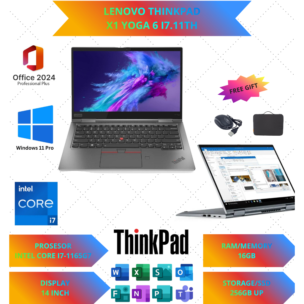 Laptop Lenovo THINKPAD X1 YOGA 6 INTEL CORE I7 GEN 11 RAM 16GB/256SSD WINDOWS 11 PRO  Not pen