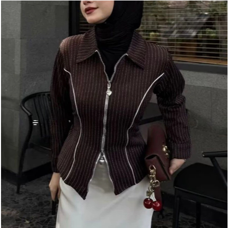 DYFFA Zipper Shirt Salur Fitted Korea Style