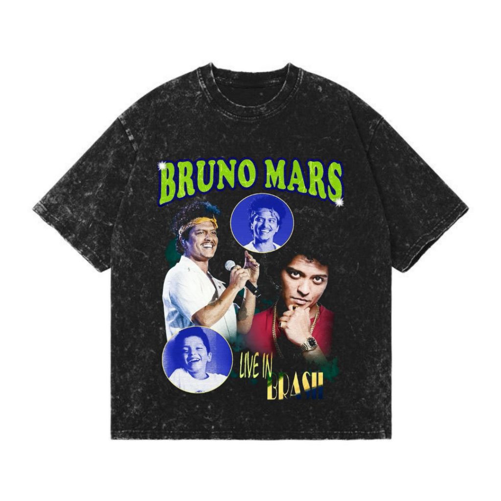 BRUNO MARS STONE WASH OVERSIZED T-SHIRT VINTAGE TEE ATASAN UNISEX BAJU BAND