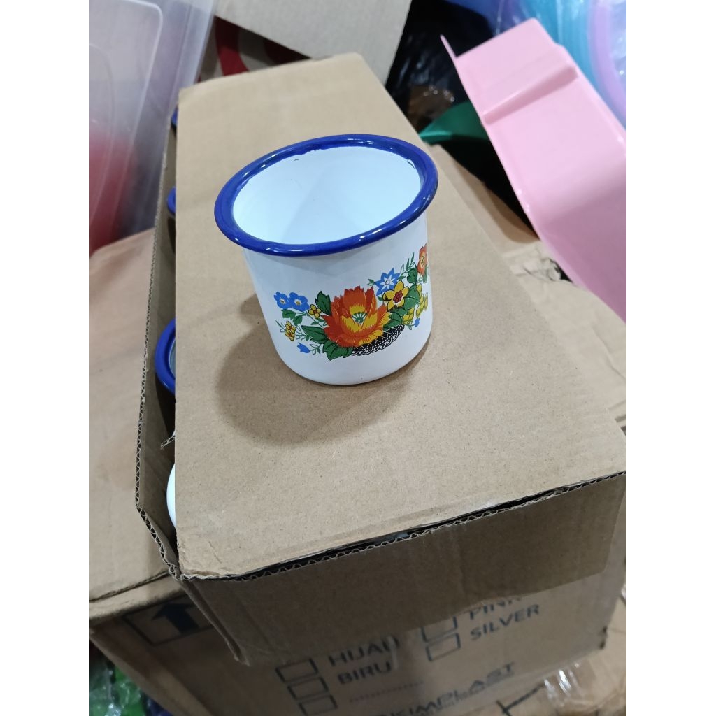 cangkir seng6"/gelas seng 6" bunga/ cangkir jadul