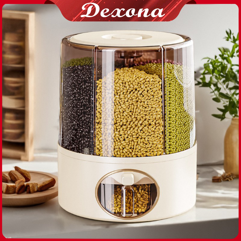 Berputar&12KG //Dispenser Beras Otomatis Penyimpanan Terpartisi Rotasi 360°Tempat Penyimpanan Beras 