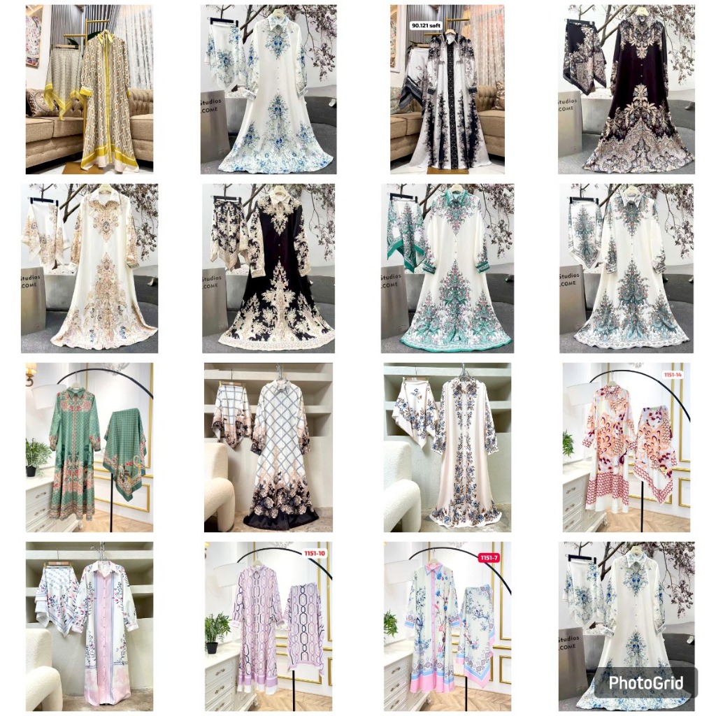 gamis + hijab  / set gamis hijab cantik fashion bangkok new premium bahan satin silk Y088/Y090