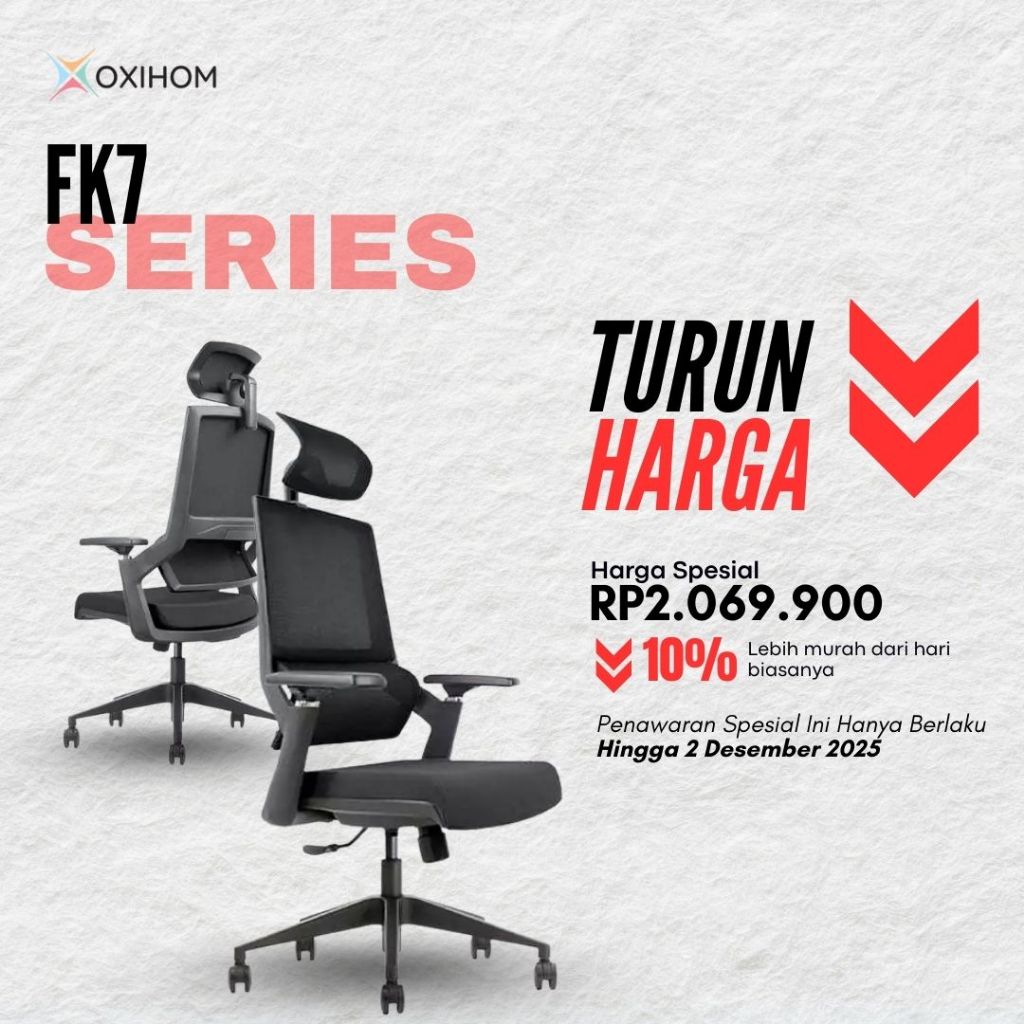 Oxihom FK7 Kursi Kantor Gaming Ergonomis Jaring Hidrolik Hitam & Abu-abu