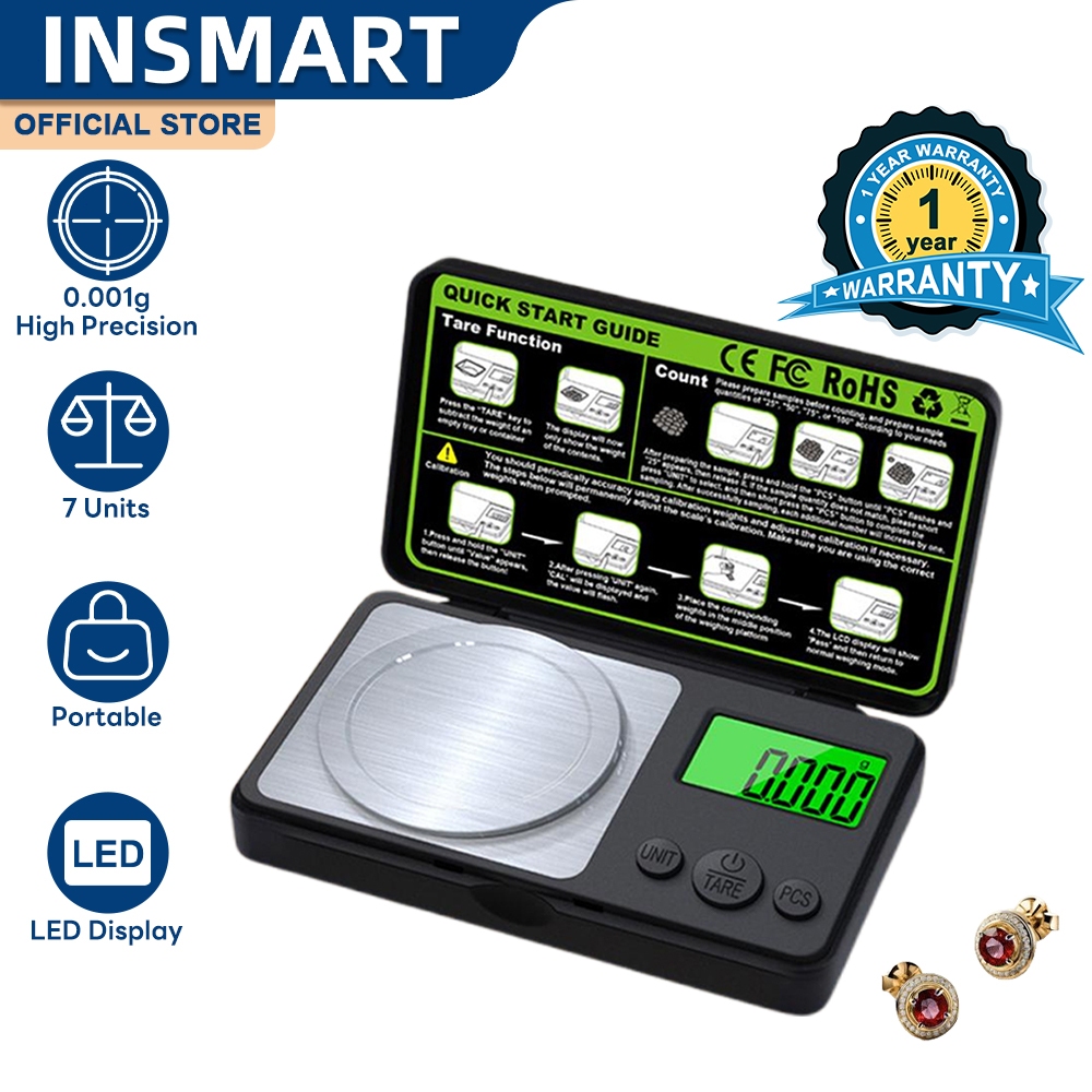 INSMART Timbangan Elektronik Mini Presisi Tinggi 0,001g, Timbangan Elektronik Saku, Timbangan Perhia
