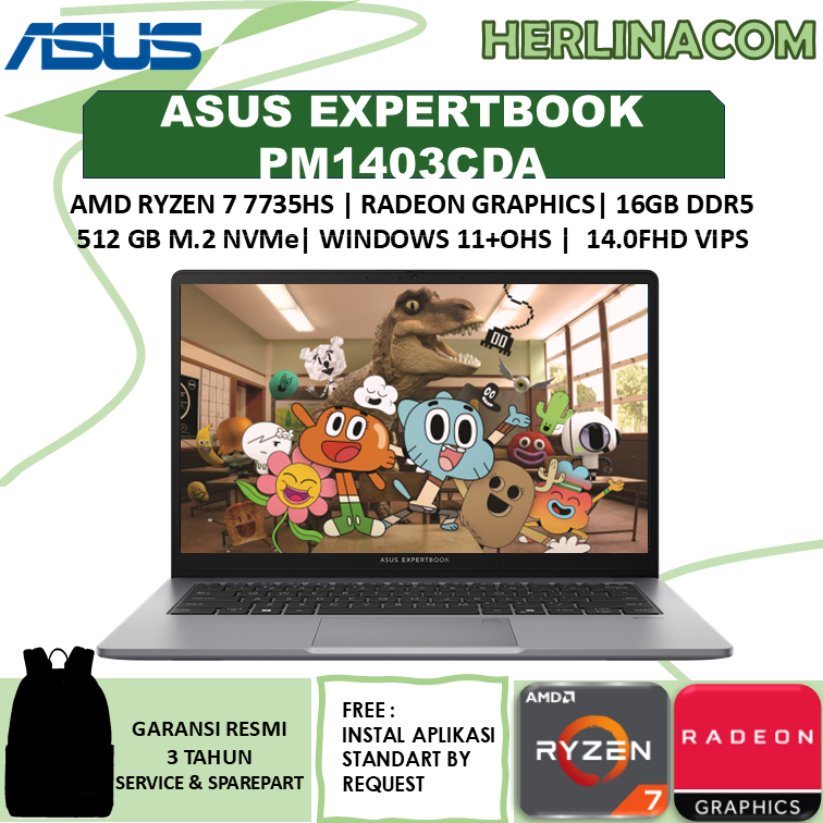 ASUS EXPERTBOOK PM1403CDA RYZEN 7 7735HS 16GB 512GB SSD WINDOWS 11+OHS 14.0FHD VIPS