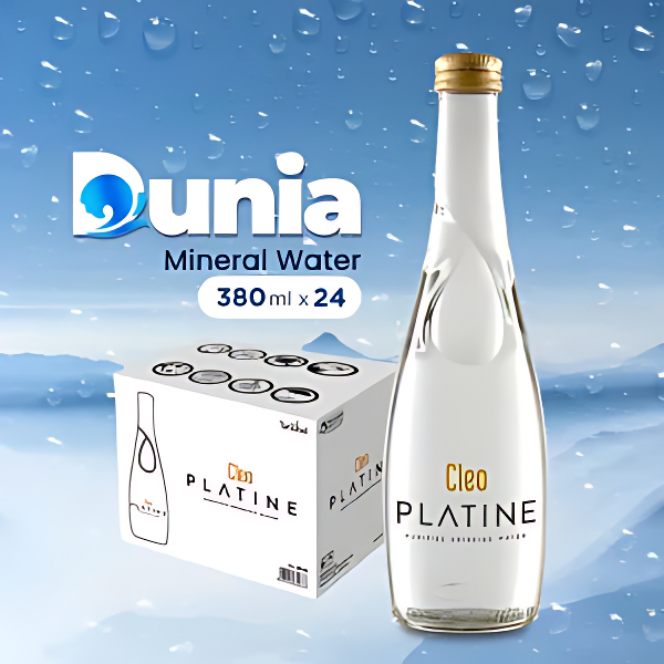 Cleo Platine Natural Mineral Water 380ml [ Dus isi 12 Botol Kaca ]