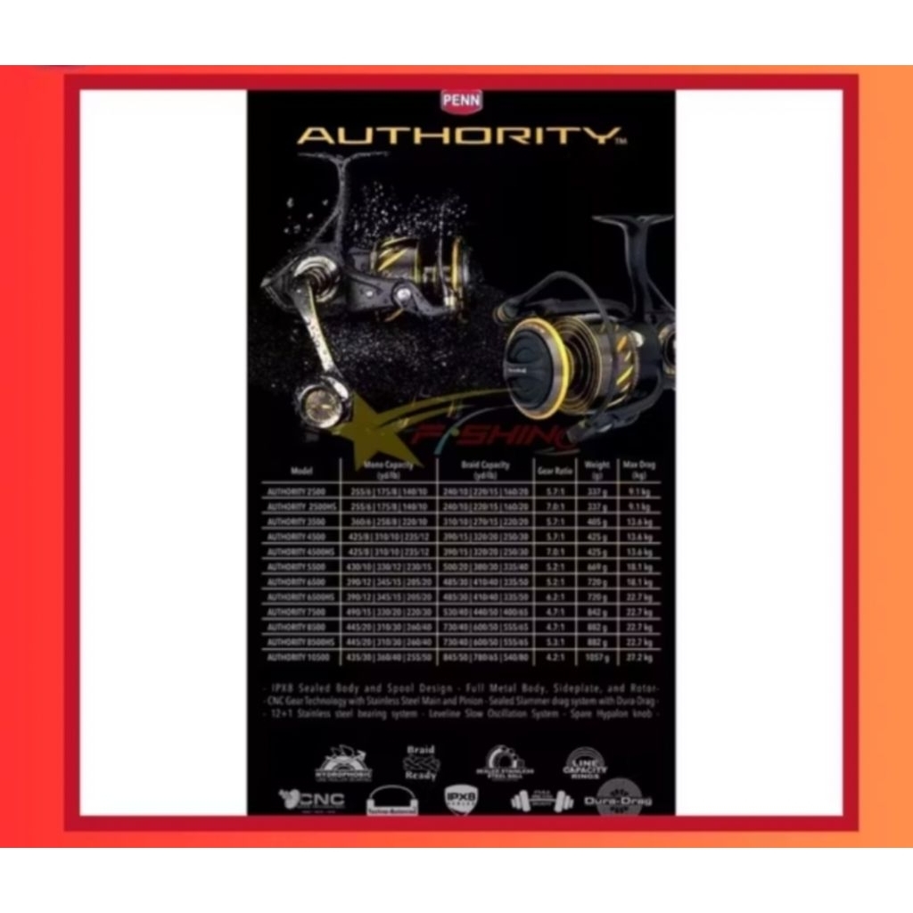 Spinning Reel PENN AUTHORITY 2022 Full Metal Body Power Handle