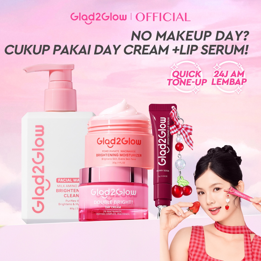 [Cocok Untuk Pemula] Glad2Glow Tone up Set Cerah Glowing  Bundle 4in1-Brightening Moisturizer+Cleans