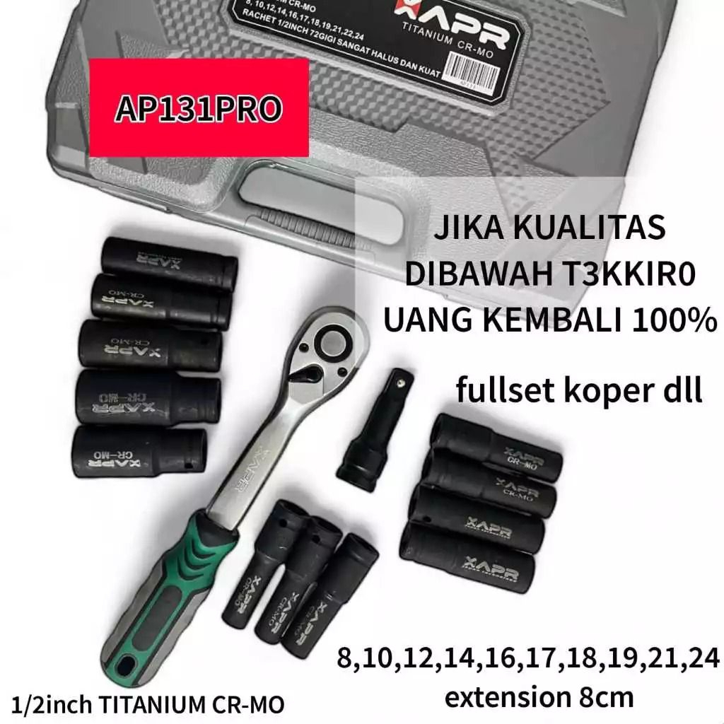 APR AP131PRO Kunci Rachet Socket 1/2inch 8mm- 24mm Ap131 pro Mewah Kuat Awet Berkah Handle Sok