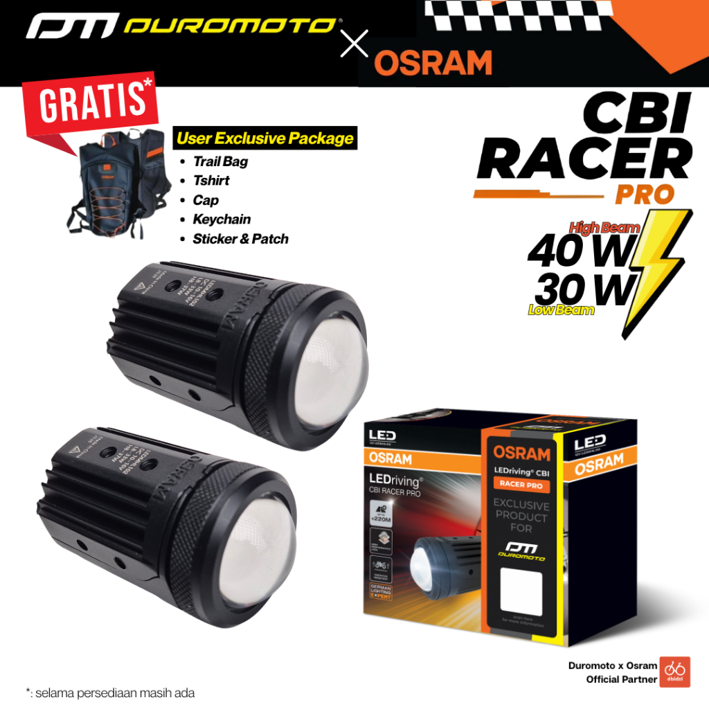 Duromoto X Osram CBI Racer Pro Lampu Foglamp Led Motor Mini Biled Waterproof Tahan Air 30 Watt