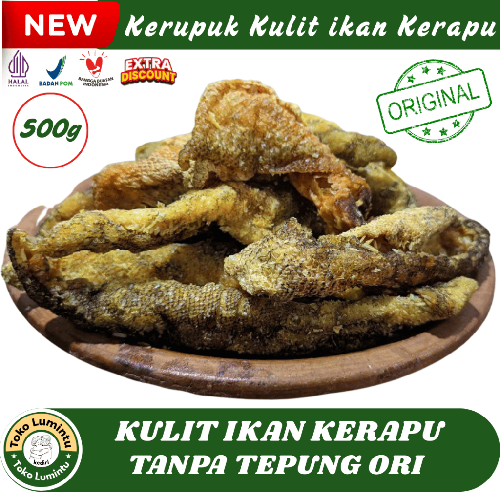 (Murah) Kerecek Ikan Kerapu Mentah 500g Tanpa Tepung– Kerupuk Kulit Kerapu / Aluman Ekonomis