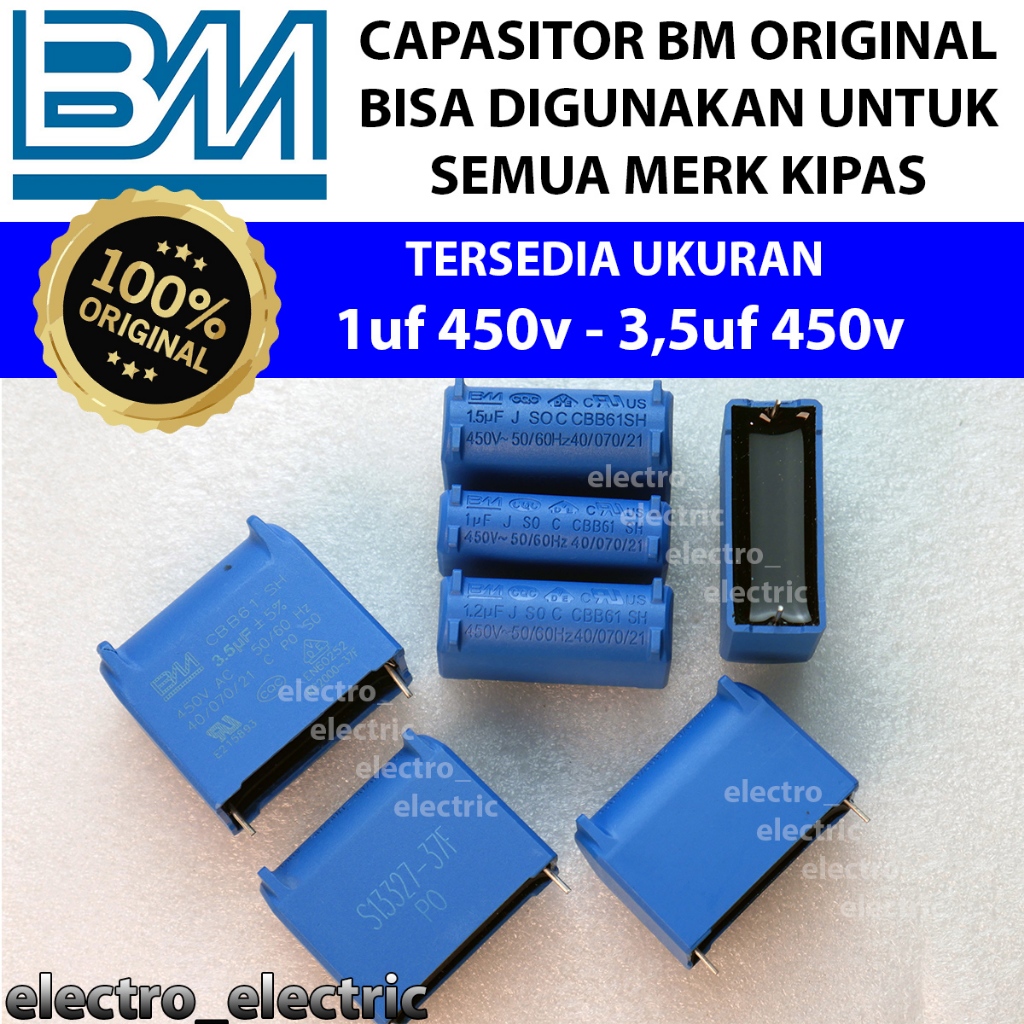Kapasitor BM CBB61 SH 1uf 1,2uf 1,5uf 2uf 2,5uf 3uf 3,5uf - Original Capasitor Biru BM - CBB61 SH Ka