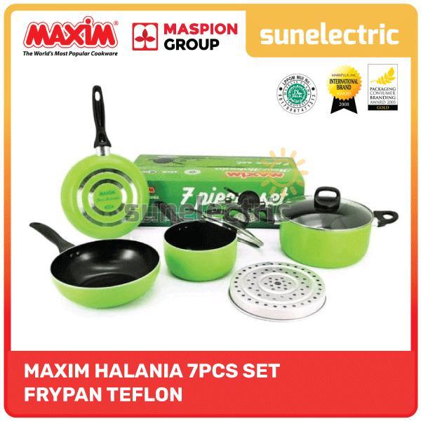 Maxim New Halania 7 Set Panci Wajan Set Fry Pan Halal Teflon Anti Lengket Penggorengan Kukusan Hijau