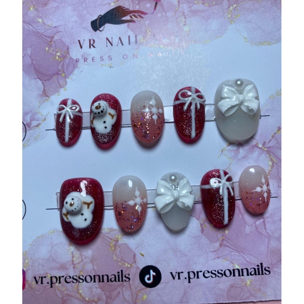 Christmas nails / kuku palsu natal / kuku palsu handmade / Glitter / press on nails premium / kuku p