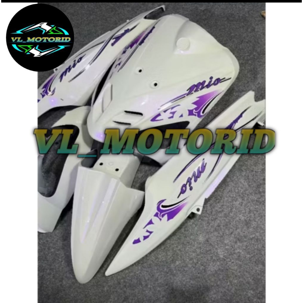 Cover full body halus yamaha mio sporty lama putih lembayung ungu plus list striping kembang ungu tr