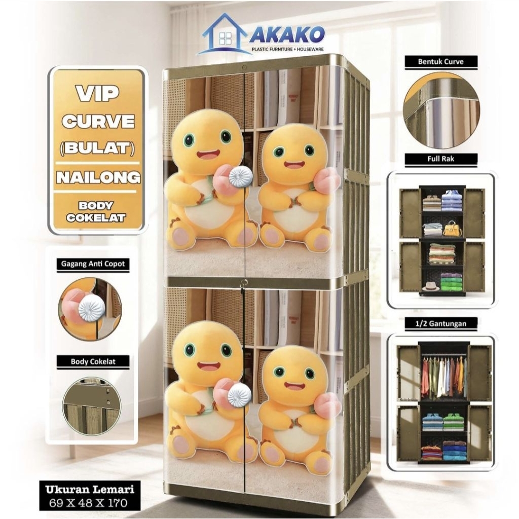 LEMARI BAJU ANAK-ANAK NAILONG / GANTUNG / FULL RAK / LEMARI BAJU ANAK AKAKO