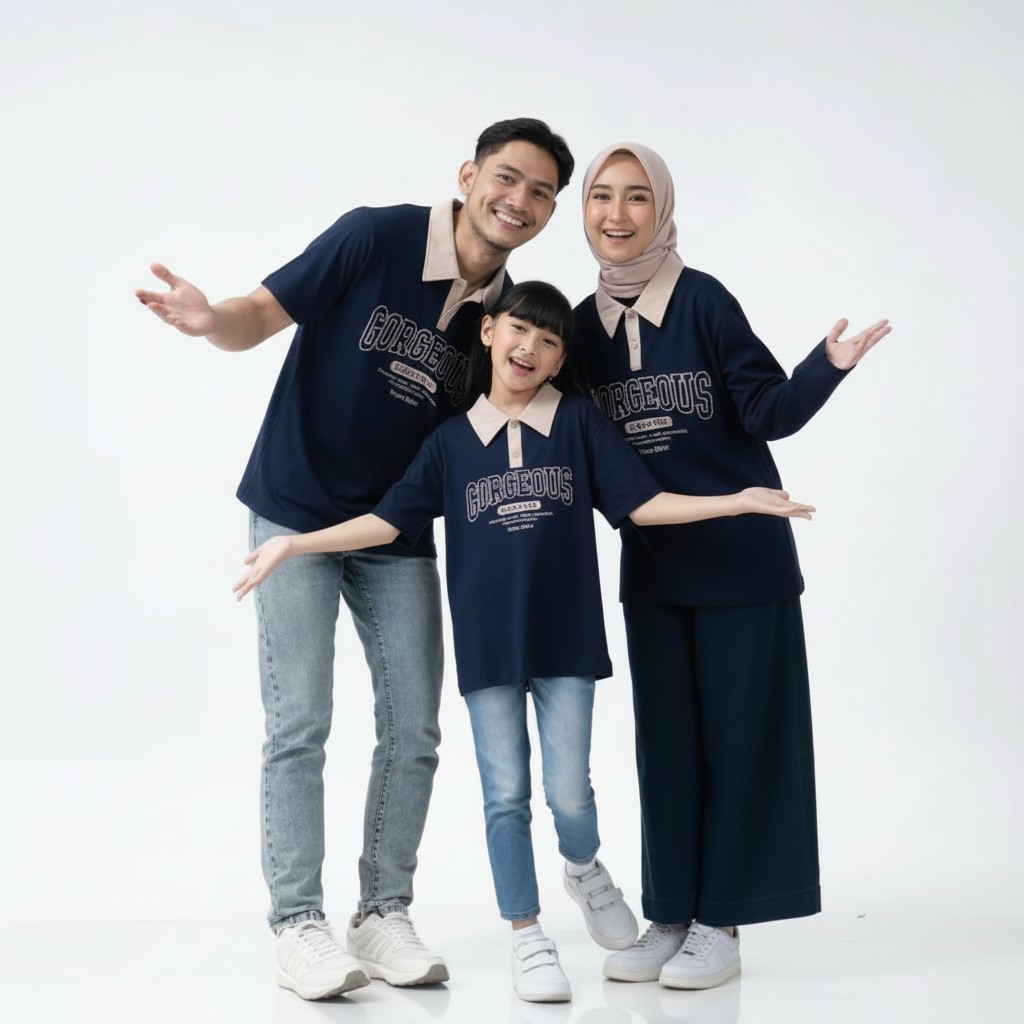 Kaos Couple Keluarga kerah Kombinasi Sarimbit Ayah Ibu Anak Family Set