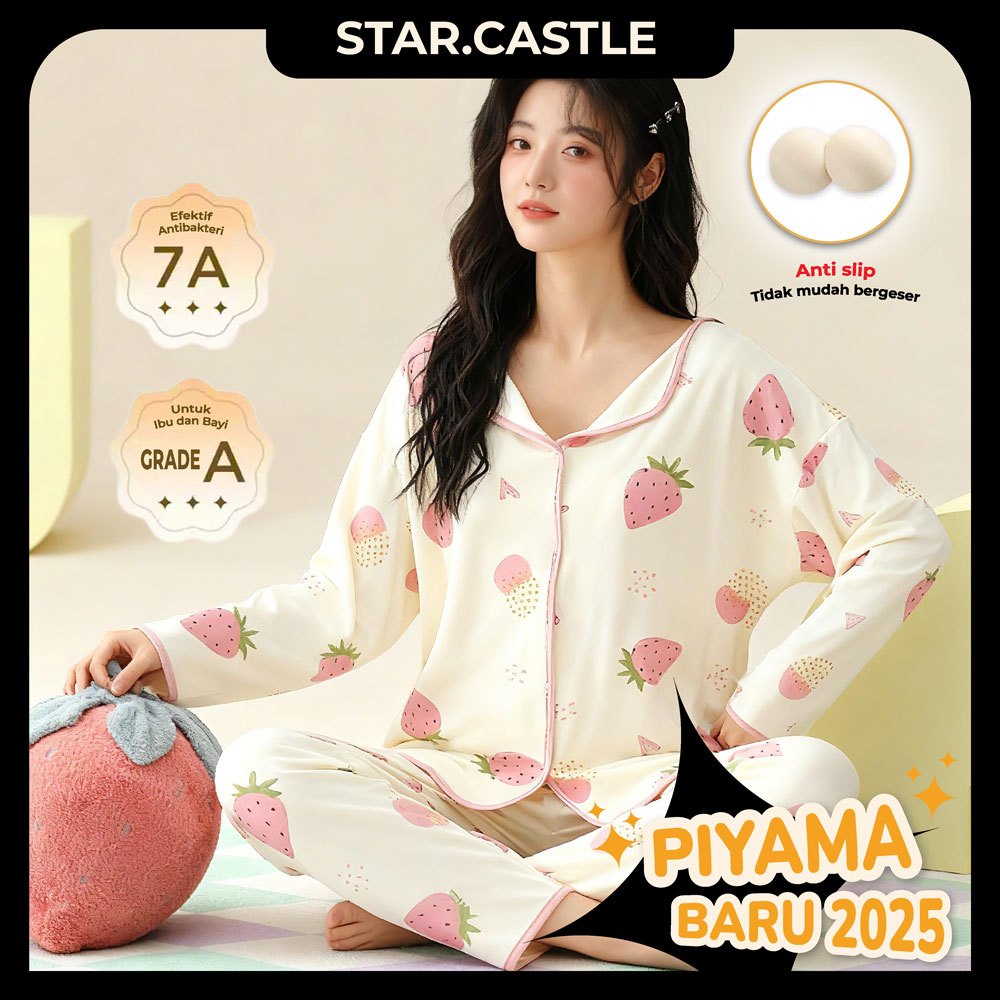 Piyama Baju Tidur Dengan Pad /2025 Baju Tidur Dewasa Piyama Set Model Kemeja Dapat Baju Celana