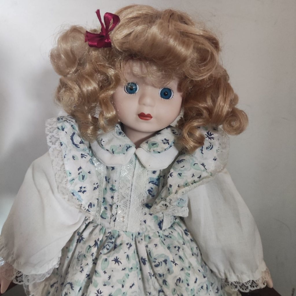 Porcelain Doll Sweet Curly-Haired Blonde Pigtails Boneka Porselen Keramik
