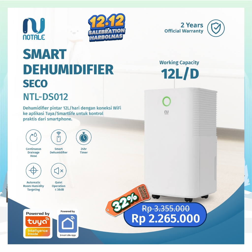 Notale Seco Dehumidifier Penyerap Lembab Ruangan Dehumidifier Ruangan Dehumidifier Serap Lembab NTL-