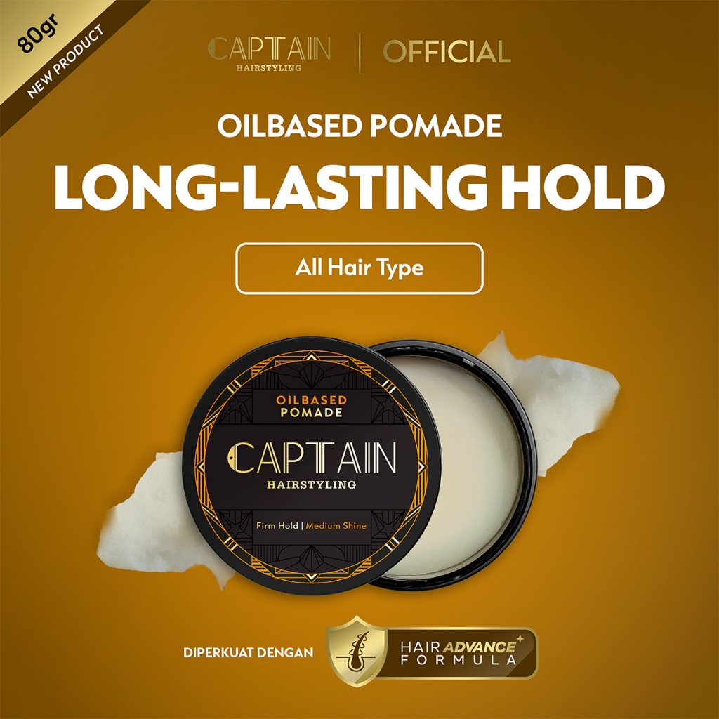Captain Hairstyling Oil Based Pomade 80gr Pomade Pria Halal Rambut Klimis Tahan Lama Minyak Rambut G