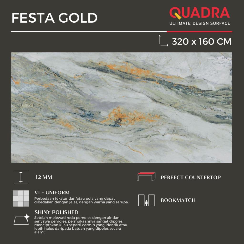 Granit Quadra Festa Gold 320x160cm (1 Slab/5,12m2) Shiny Polished
