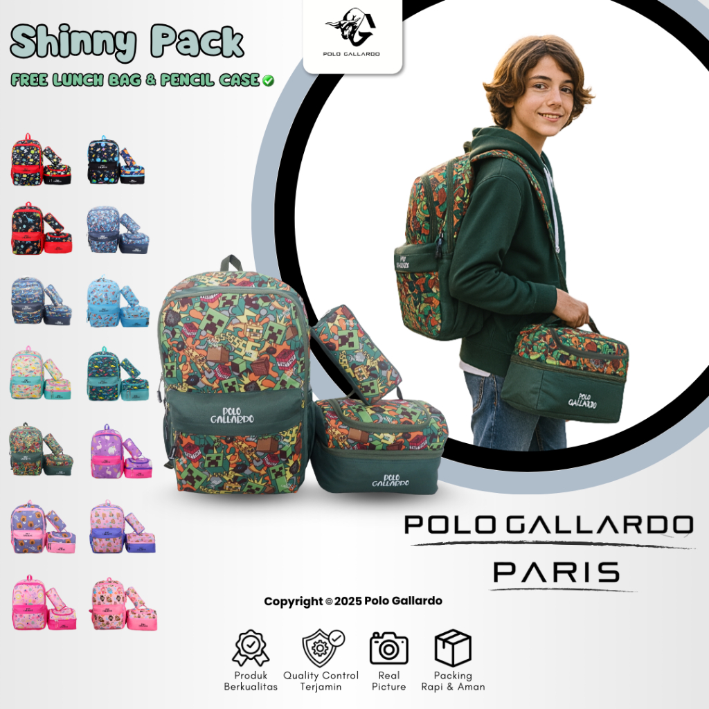 Tas Ransel Lunchbox Sekolah Anak Perempuan Polo Gallardo Snappy Backpack Cewek Cowok Kotak Bekal
