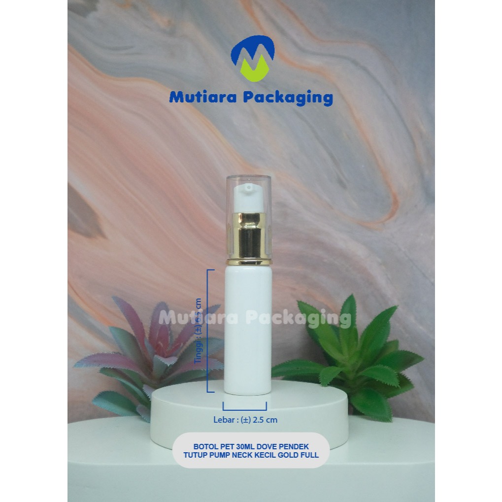 BOTOL PET 30ML DOVE PENDEK / TUTUP PUMP NECK KECIL GOLD FULL - BOTOL DOVE TUTUP PUMP NECK KECIL GOLD