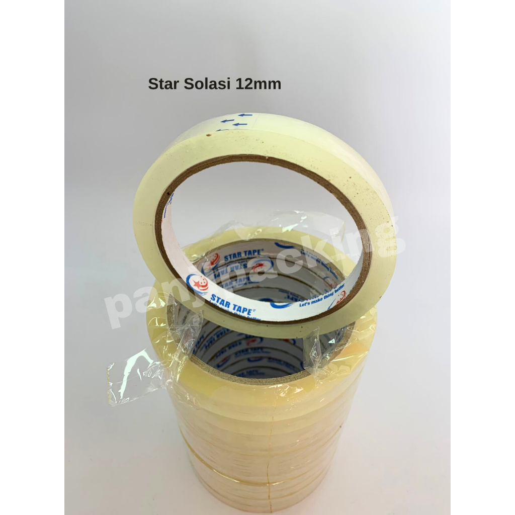 Solasi Bening 12mm x 72Yard lakban 1 jari 1/2 inchi selotip kecil 1 jari