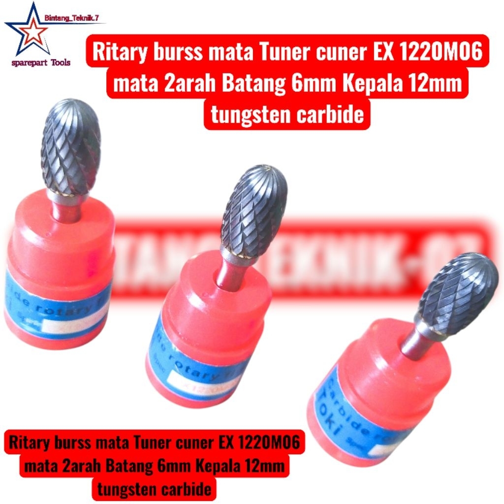 Rotary burss mata Tuner cuner EX 1220M06 mata 2arah Batang 6mm Kepala 12mm tungsten carbide