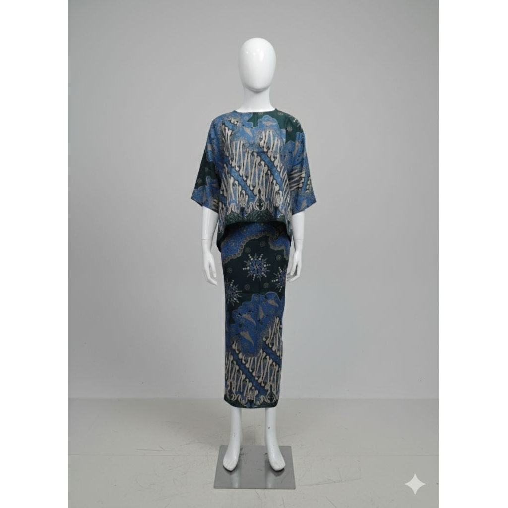 SATU SET BATIK DOBBY WANITA( WARNA DASAR HIJAU)