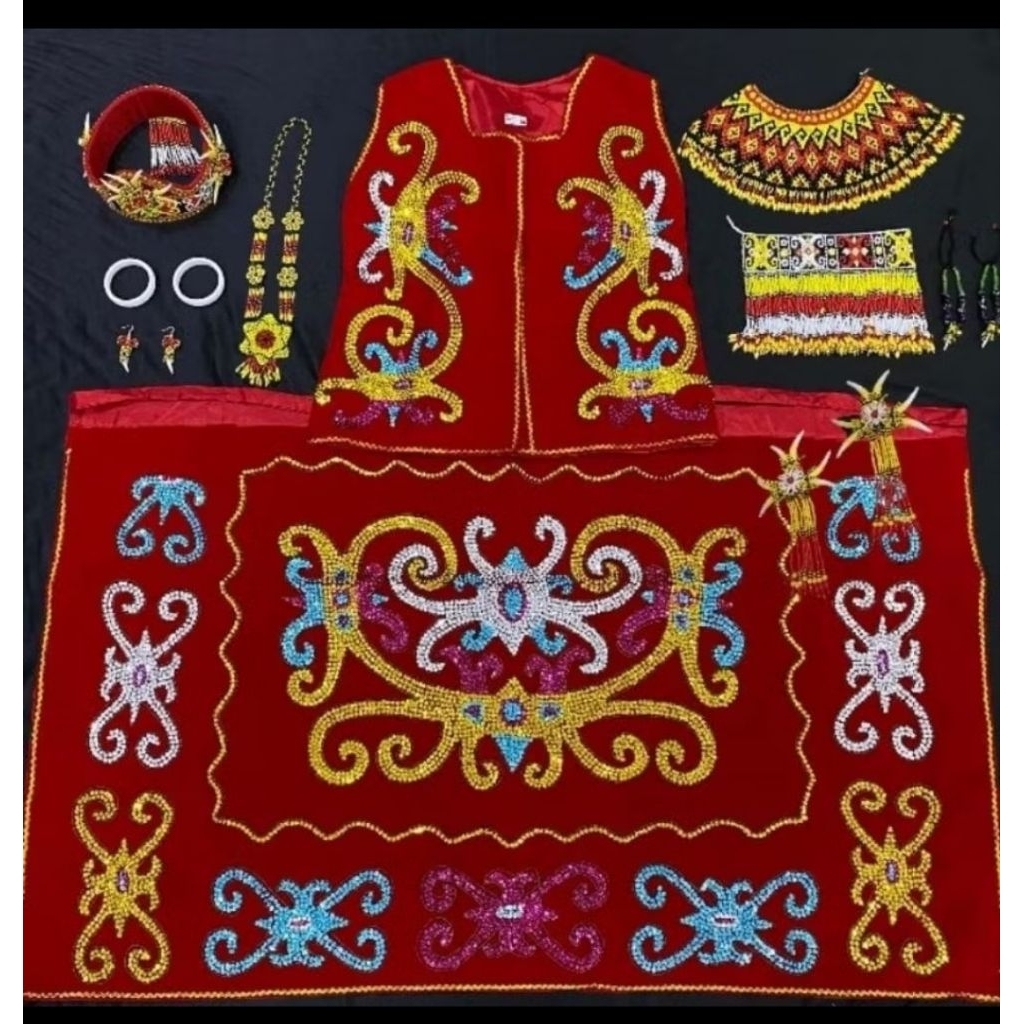 BAJU ADAT DAYAK DEWASA VARIAN MERAH//BAJU ADAT ASLI DAYAK