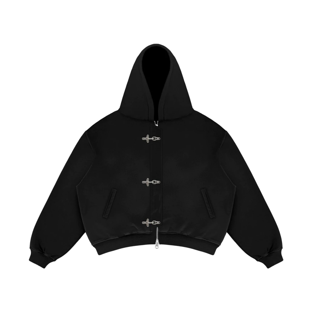 SPROSE Fireman Clasp Hoodie Double Zipper Fleece 400gsm Hitam