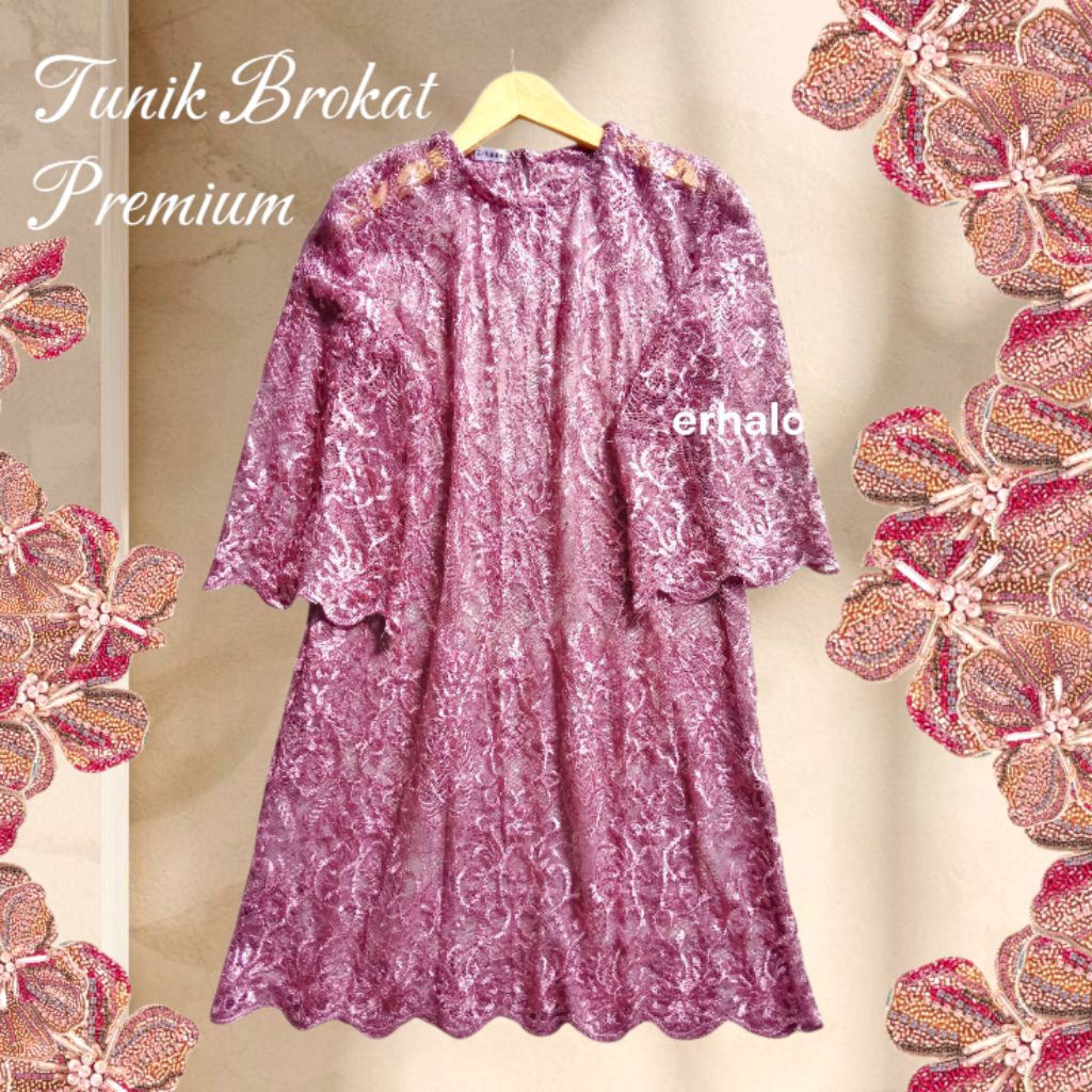 Outer Tunik Brokat Premium Bunga Cantik | Atasan Wanita Tunik Brokat Modern untuk Wisuda & Kondangan